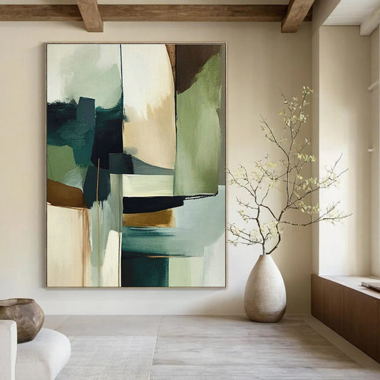 Teal - Green & Gold Abstract Art for High - End Restaurant & Modern Dining Room DLZ1637