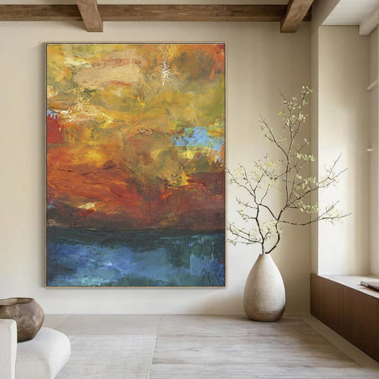 Warm - Toned Abstract Landscape Art for Cozy Café & Autumn - Themed Restaurant DLZ0631