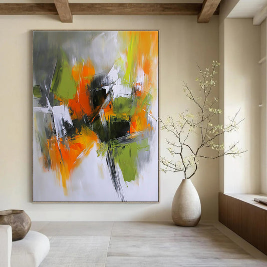 Bold Green and Orange Abstract for Modern Living Room & Art Gallery Café STSC769