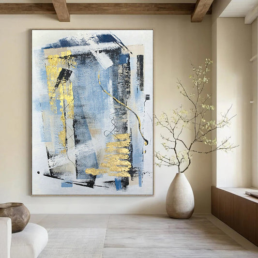 Blue - Gold Abstract Art for Living Room & Office DLZ0489