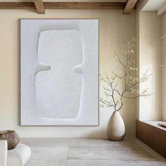 White Textured Relief Art for Scandinavian Gallery & Minimalist Bedroom DLZ1891
