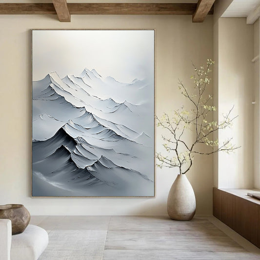 Textured Mountain Peaks Impasto Landscape Art for Rustic Home Lodge & Adventure - Themed Home Office STSC1493