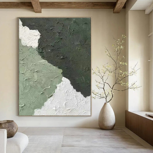 Green - White Textured Abstract Art for Bohemian Living Room & Plant - Filled Café DLZ1333