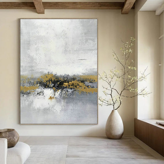 Gray - White Abstract with Gold Patches for Bedroom & Hotel Lobby DLZ0572