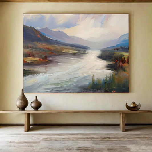 Landscape River Oil Painting for Rustic Living Room DLZ2853