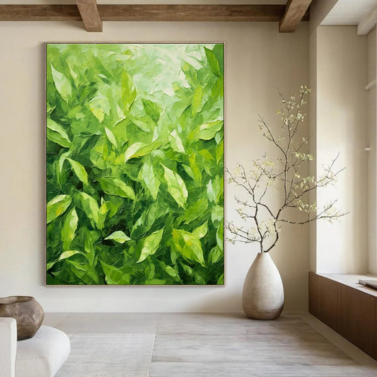 Green Leaves Oil Art for Living Room & Entryway DLZ0306