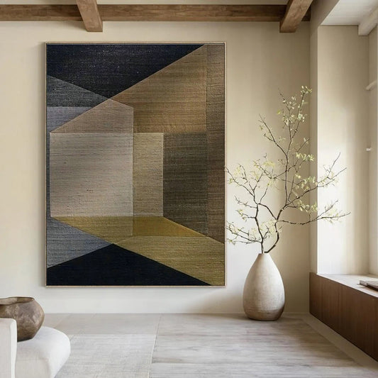Brown - Gray Geometric Abstract Art for Boutique Hotel Room & Home Living Room DLZ1141