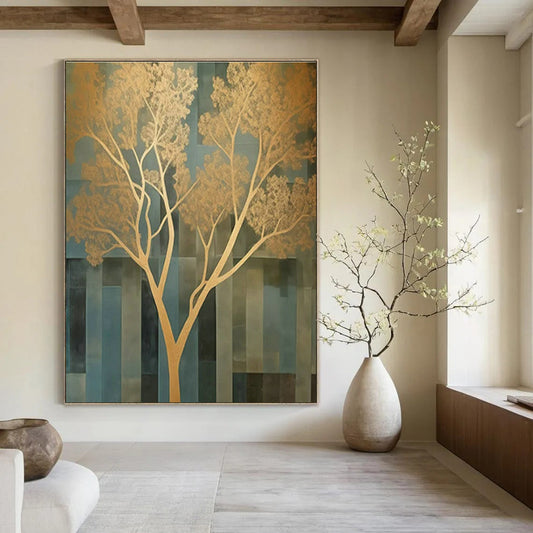 Gold Tree Abstract Art for Modern Home Entrance & Corporate Wellness Area DLZ1709