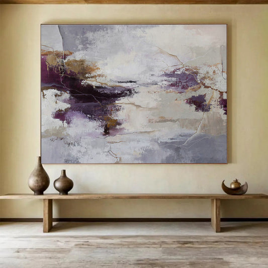 Purple - Gray - Gold Abstract Art for Sophisticated Living Room Interiors DLZ2518