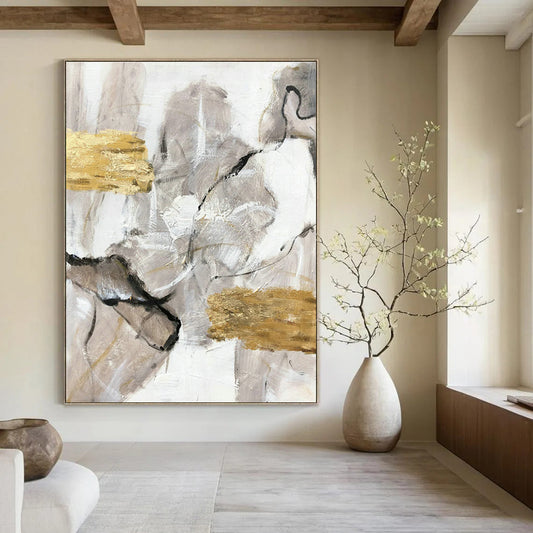 Gray - Gold Abstract Painting for Luxury Hotel Lobby & Art Deco Penthouse DLZ1308