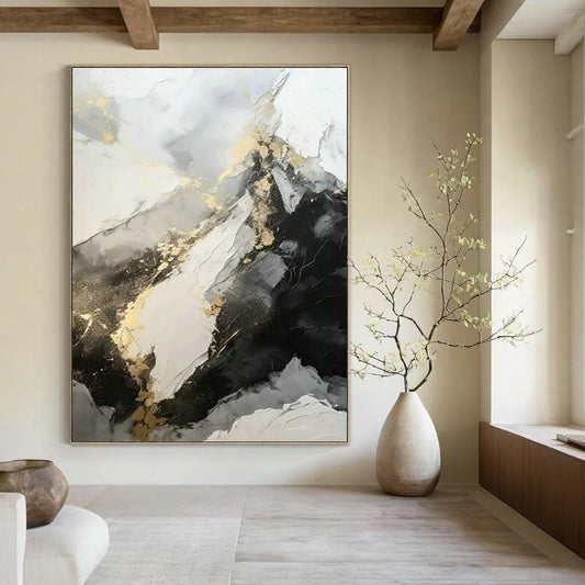 Black - White - Gold Abstract Art for Glamorous Penthouse & Fashion Boutique DLZ1758