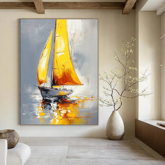 Yellow - Sailed Boat Art for Nautical - Themed Restaurant & Coastal Home Office STSC1400