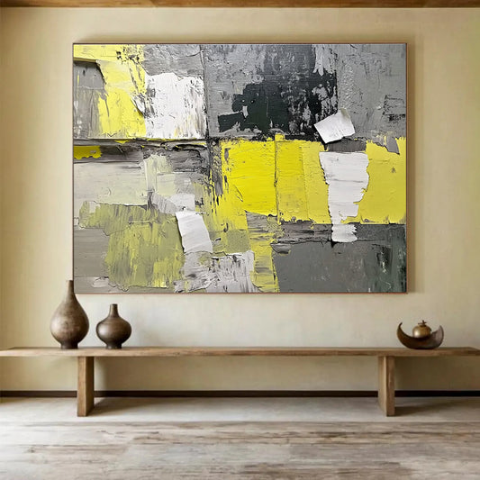Yellow - Gray Collage Abstract Art for Industrial - Style Café & Modern Art Studio SC240