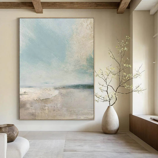 Light Blue - Beige Abstract Landscape Art for Coastal Hotel Lobby & Minimalist Home DLZ2066