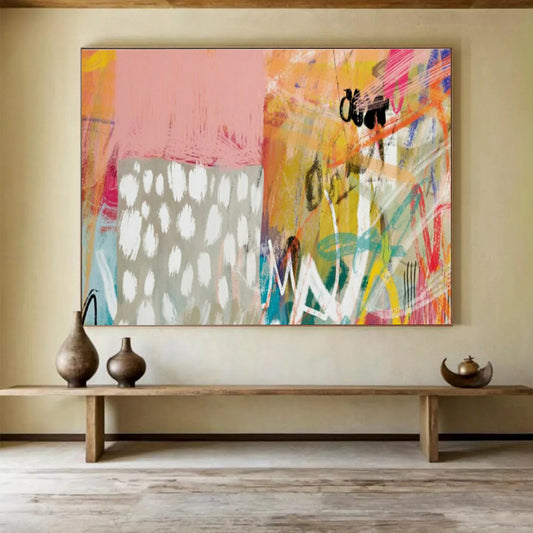 Pink - Orange Abstract Art for Bohemian - Style Retail Store Interiors DLZ2582