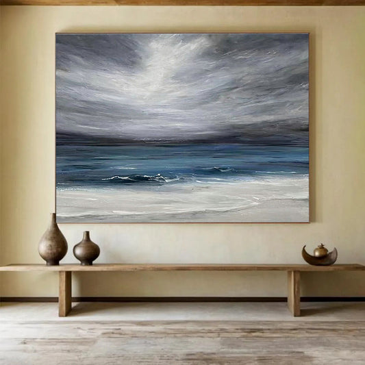 Gray - Cloud Sea View Oil Painting for Nautical - Themed Library Reading Nooks DLZ2599