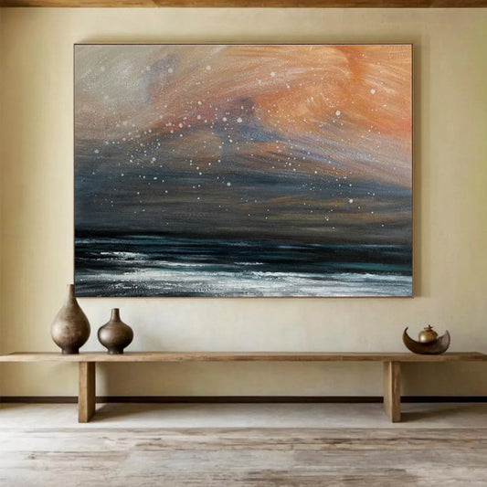 Orange - Gray Starry Sea Oil Painting for Bohemian - Style Lounges DLZ2494