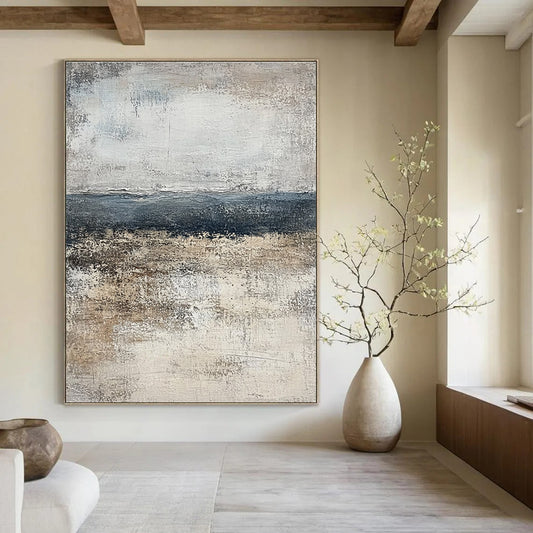 Gray and Blue Abstract Landscape for Coastal Home Living Room & Serene Spa Retreat STSC491