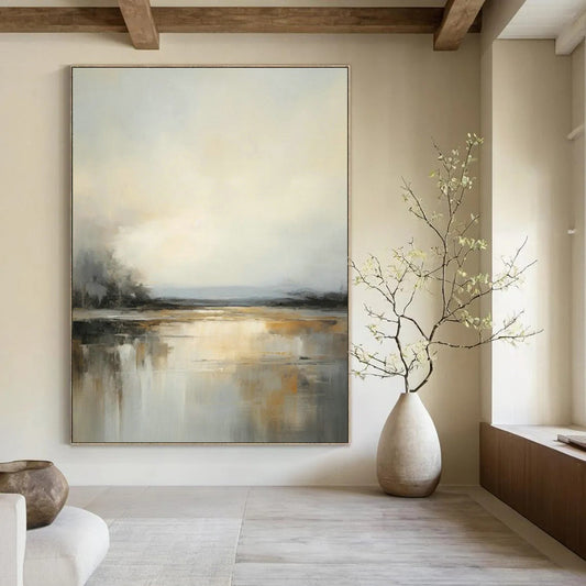 Misty Lake Landscape Art for Tranquil Bedroom & Lakeside Villa Lounge DLZ0830
