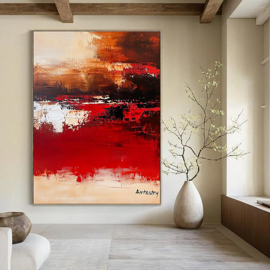 Red and Brown Abstract Landscape for Rustic - Modern Home & Cozy Wine Lounge STSC458