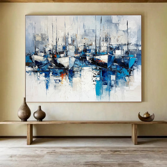 Abstract Boats in Harbor Art for Nautical - Themed Restaurant & Coastal Home SC030