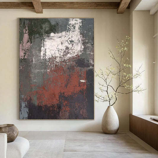 Gray - Red Textured Abstract Art for Industrial - Style Café & Contemporary Art Studio DLZ0637