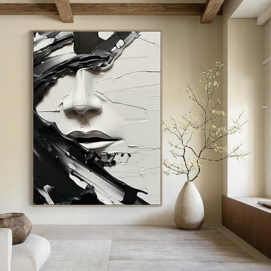 Textured Black and White Face Art for Contemporary Art Museum & Industrial - Chic Loft Apartment DLZ1548