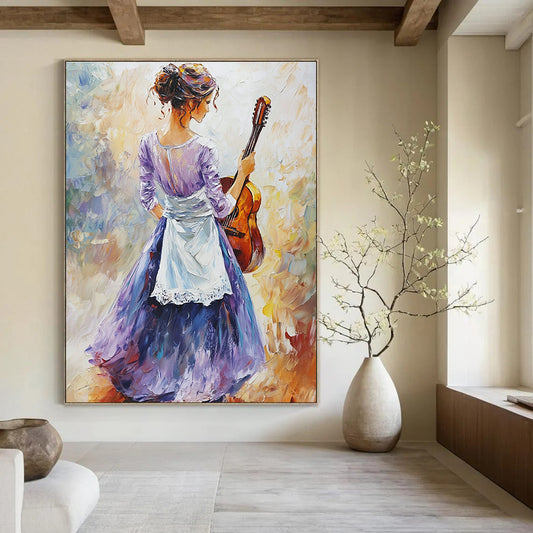 Woman with Guitar Art for Musician’s Home Studio & Bohemian - Style Café STSC1373