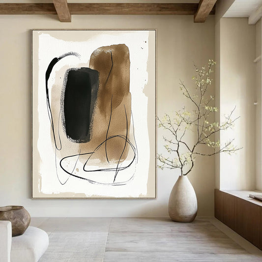 Earthy Ink Shapes Organic Abstract Art for Scandinavian - Style Living Room & Creative Home Studio STSC1463