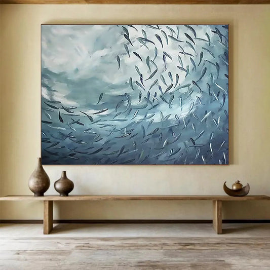 School of Fish Abstract Art for Marine - Themed Aquarium Cafes DLZ3176