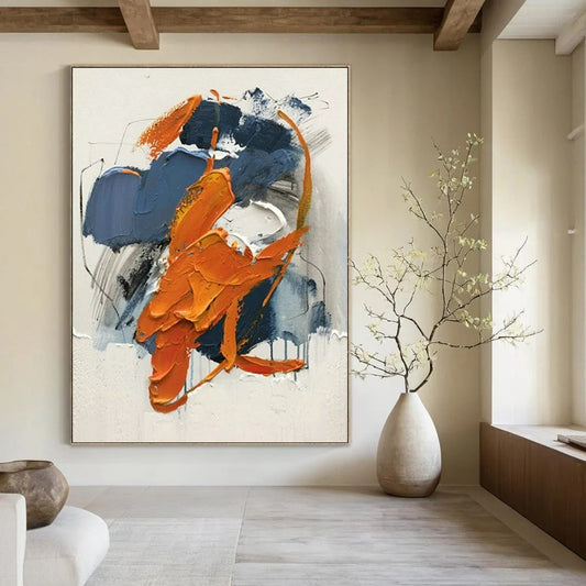 Orange - Blue Blending Abstract Art for Bohemian Bedroom & Art - Themed Restaurant DLZ1454