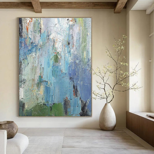 Blue - Green Abstract Art for Coastal Home Living Room Walls DLZ0270