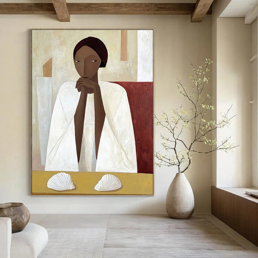 Woman in White with Shells Art for Coastal Home & Serene Meditation Room STSC1115
