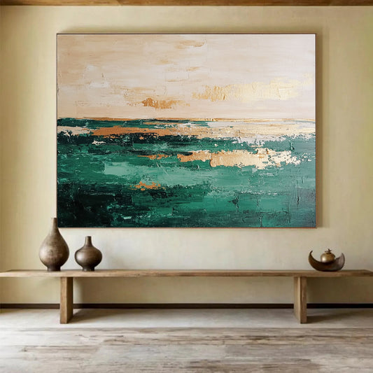 Green Sea with Gold Art for Modern Coastal Home Office & Elegant Yacht Club Lounge SC112