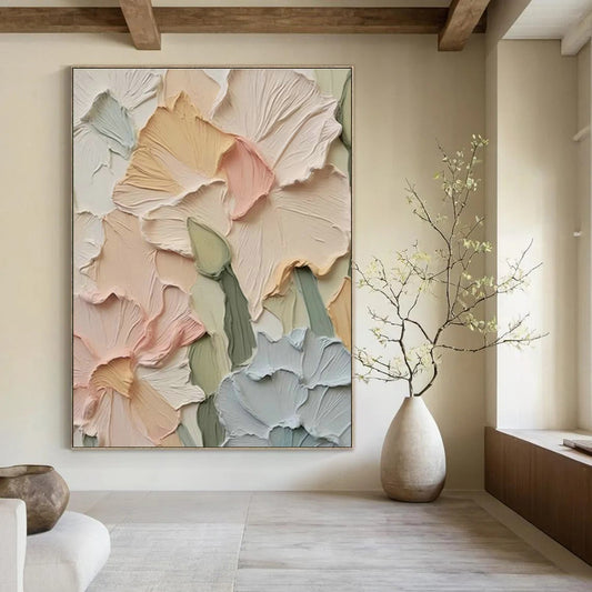 Textured Pastel Flower Art for Bohemian Bedroom & Garden - Themed Café DLZ1400