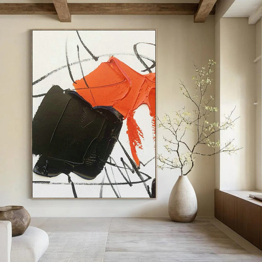 Orange - Black Abstract Art for Trendy Nightclub & Urban Art Studio DLZ1668