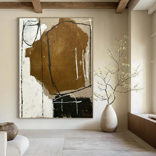 Brown - Black - White Abstract Art for Bohemian Home Living Room & Artistic Studio DLZ2029