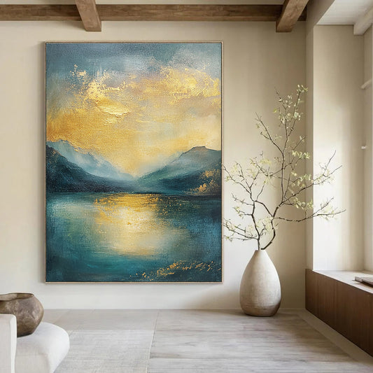 Golden Mountain Lake Art for Living Room & Hotel Lobby STSC081