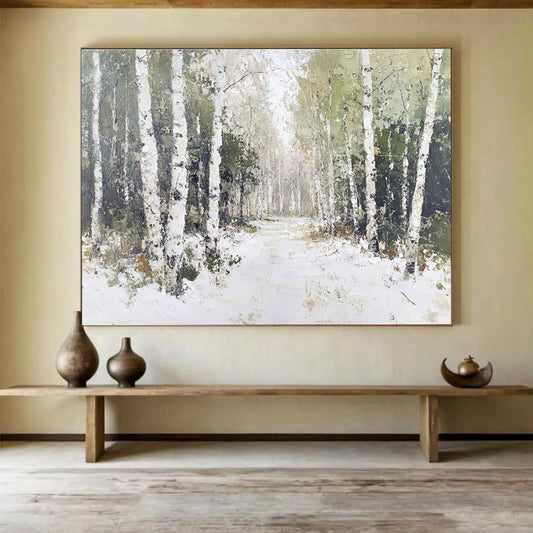 Birch Forest in Snow Art for Winter - Themed Lodge & Nature Lover’s Study SC466