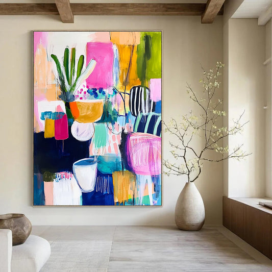 Abstract Still Life with Plants for Eclectic Dining Room & Artistic Home Office STSC1223