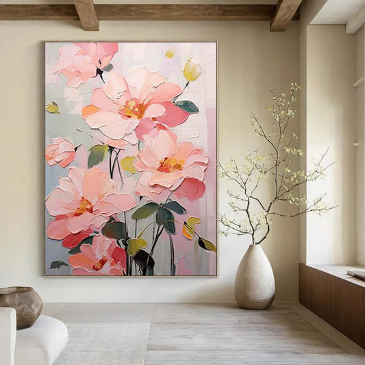 Pink Floral Painting for Bedroom & Entryway DLZ0353