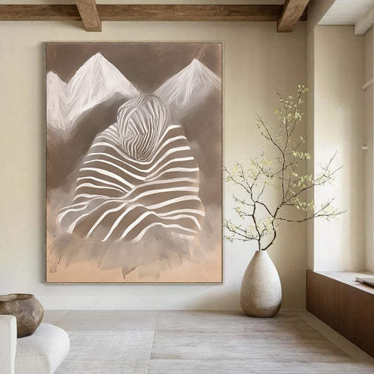 Striped Figure and Mountains Surreal Art for Avant - Garde Gallery & Thought - Provoking Home Office STSC1474