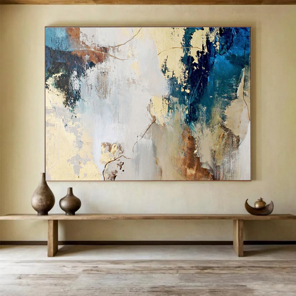 Blue - Gold Abstract Art for Modern Office Receptions DLZ2514