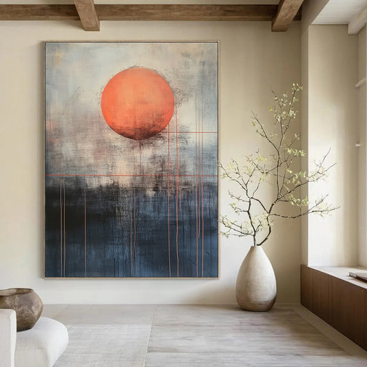 Orange Sun with Red Lines for Abstract Art Gallery & Contemporary Living Room STSC1138