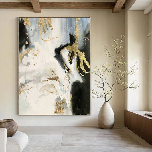 Ink - Gold Foil Abstract Art for Living Room & Foyer DLZ0553