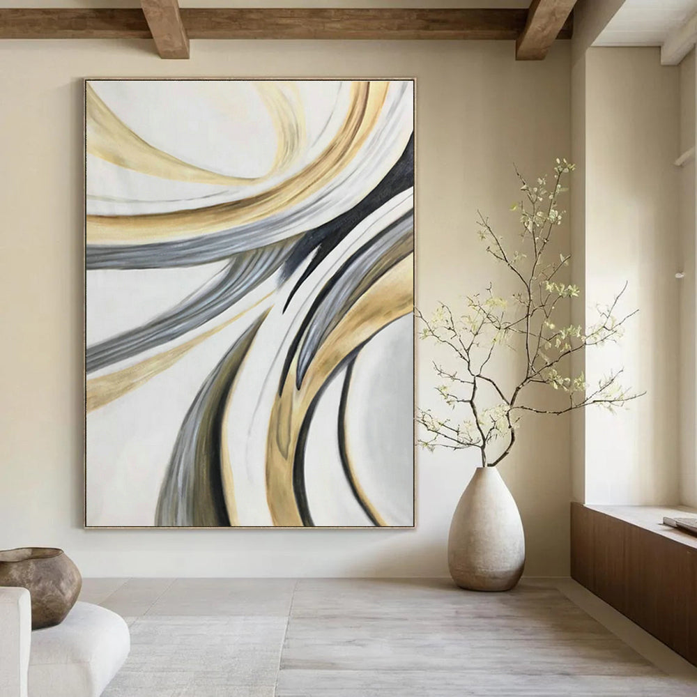 Gold - Grey Line Abstract Art for Living Room & Bedroom DLZ0499