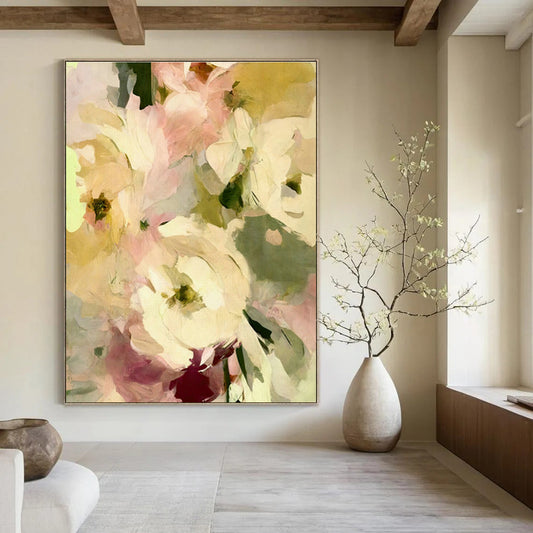 Soft - Toned Floral Abstract Art for Romantic Boudoir & Garden - Themed Teahouse DLZ1361