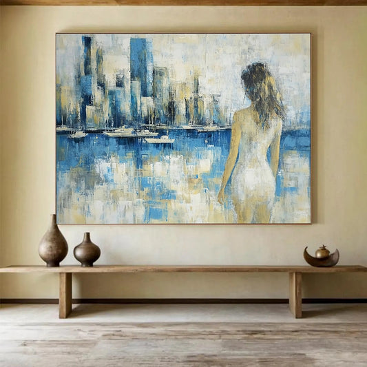 Woman by the Harbor Abstract Art for Seaside Home Office & Nautical Boutique SC356