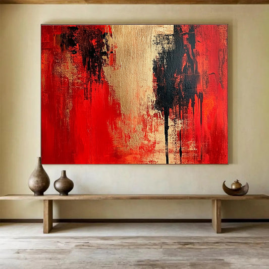 Red and Gold Abstract Art for Luxury Hotel Lobby & Opulent Home Office SC272