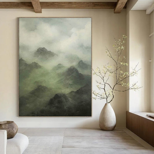 Misty Mountain Landscape Art for Nature - Themed Hotel Lobby & Serene Home Office DLZ2180